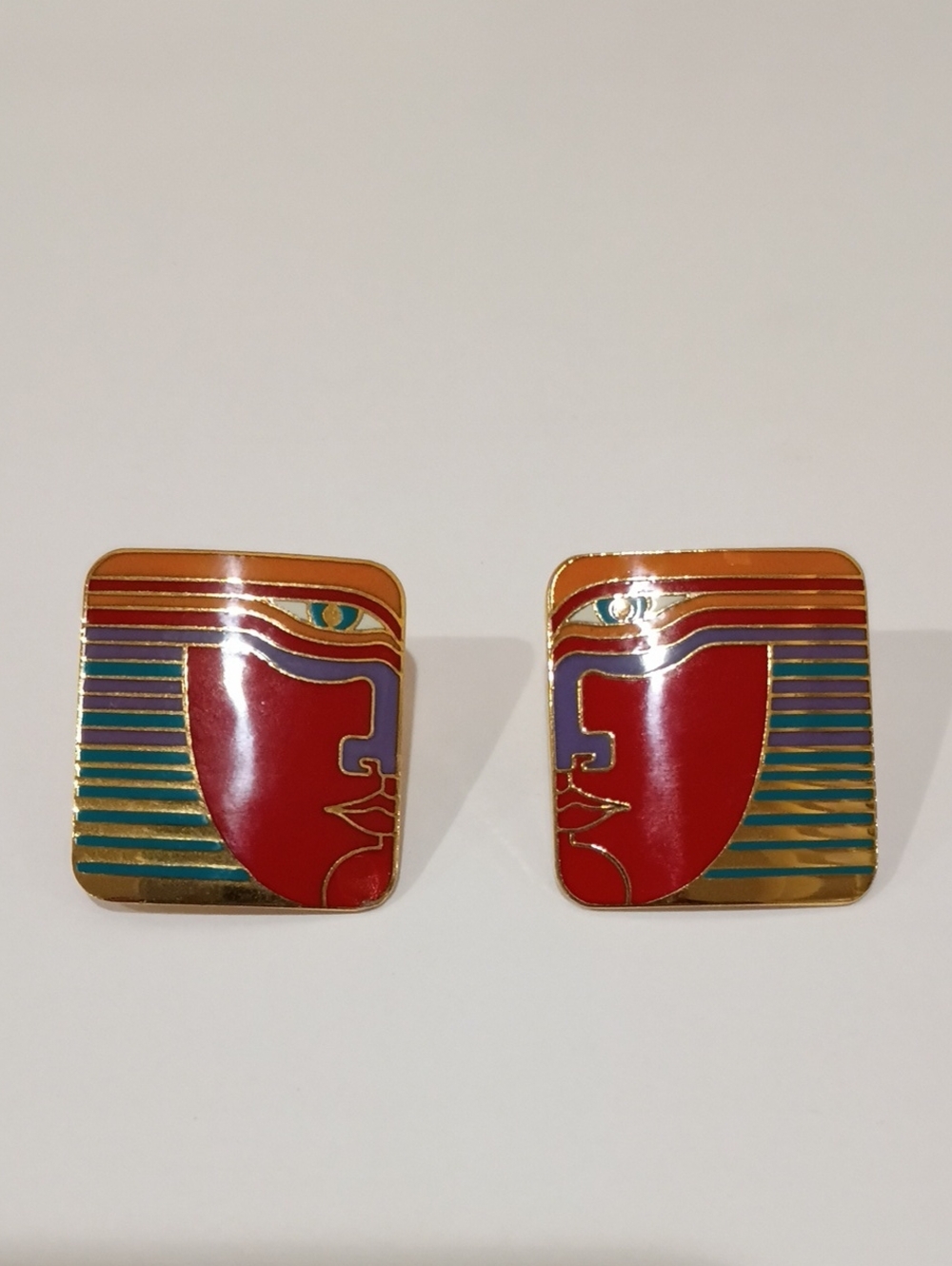 Laurel Burch "Vayu" Tribal Face Clip On Earrings - Vintage 80s!